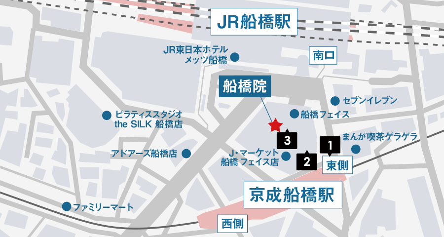 京成船橋駅からイースト駅前クリニック船橋院へのアクセス
