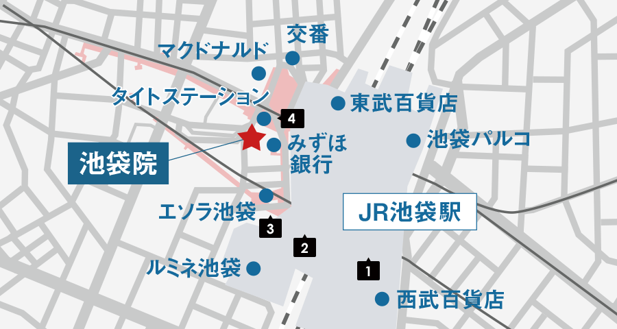 西武池袋線からイースト駅前クリニック池袋院へのアクセスマップ