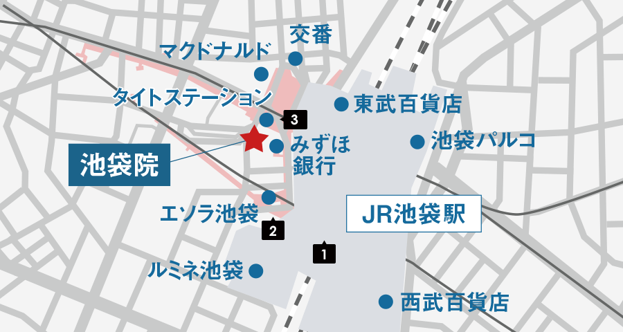 東武東上線からイースト駅前クリニック池袋院へのアクセスマップ