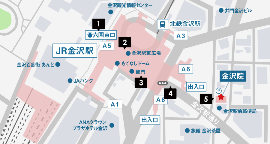 イースト駅前クリニック金沢院へのアクセスマップ