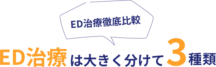 ED治療徹底比較 ED治療は大きく分けて3種類