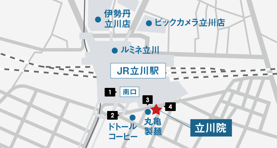 JR立川駅からイースト駅前クリニック立川院へのアクセスマップ