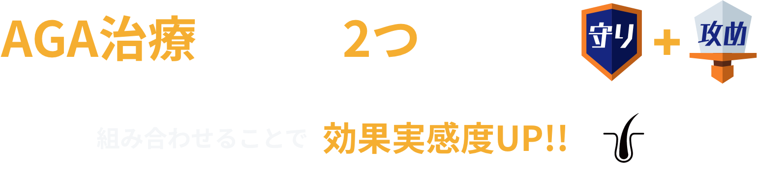 AGA治療は大きく2つに分けて守り+攻め。組み合わせることで効果実感度UP！